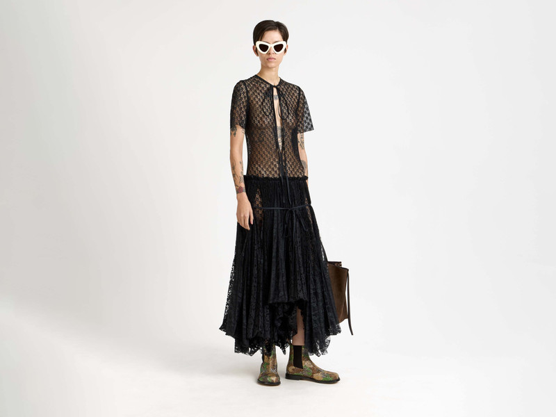 JW Anderson WOMENS MIXED LACE LONGLINE DRESS IN BLACK outlook