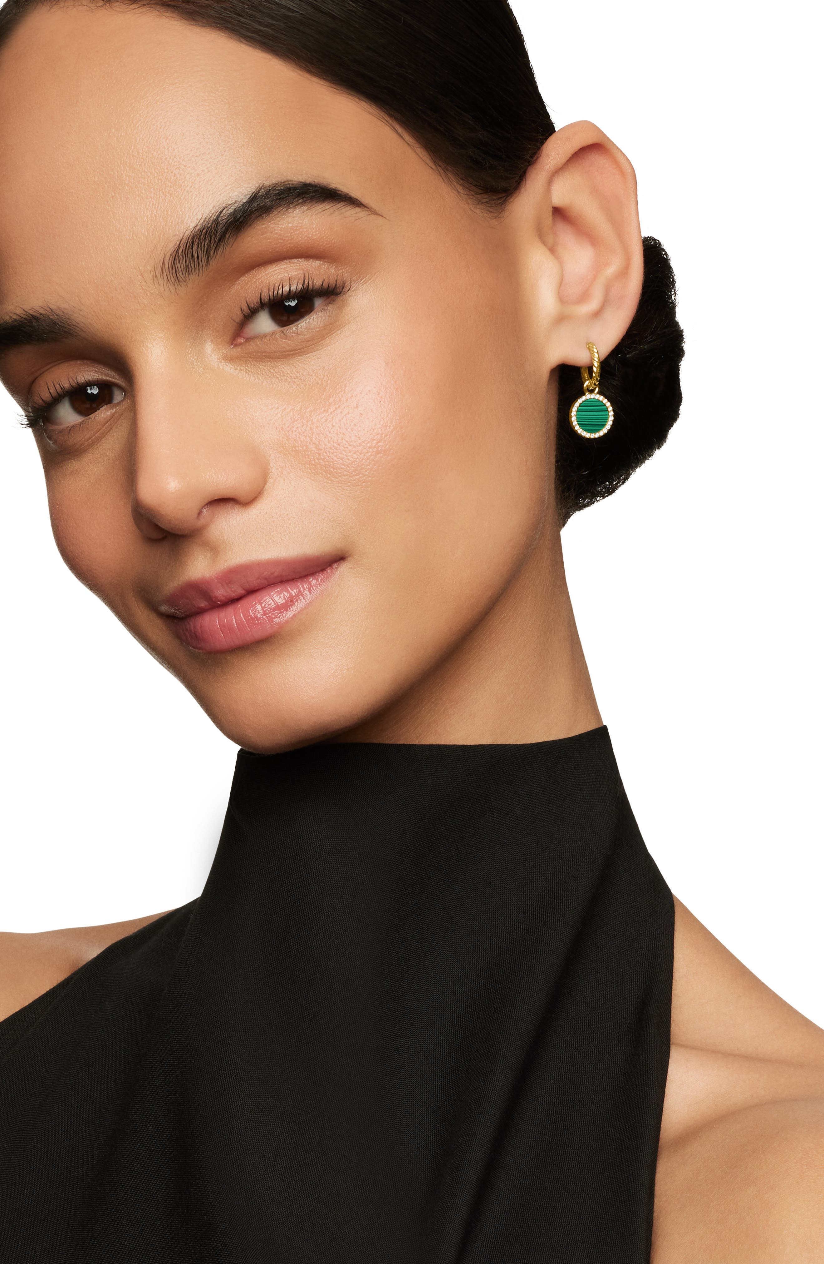 David Yurman Petite DY Elements® Drop Earrings in 18K Yellow Gold with Malachite and Pavé Diamonds a - 2
