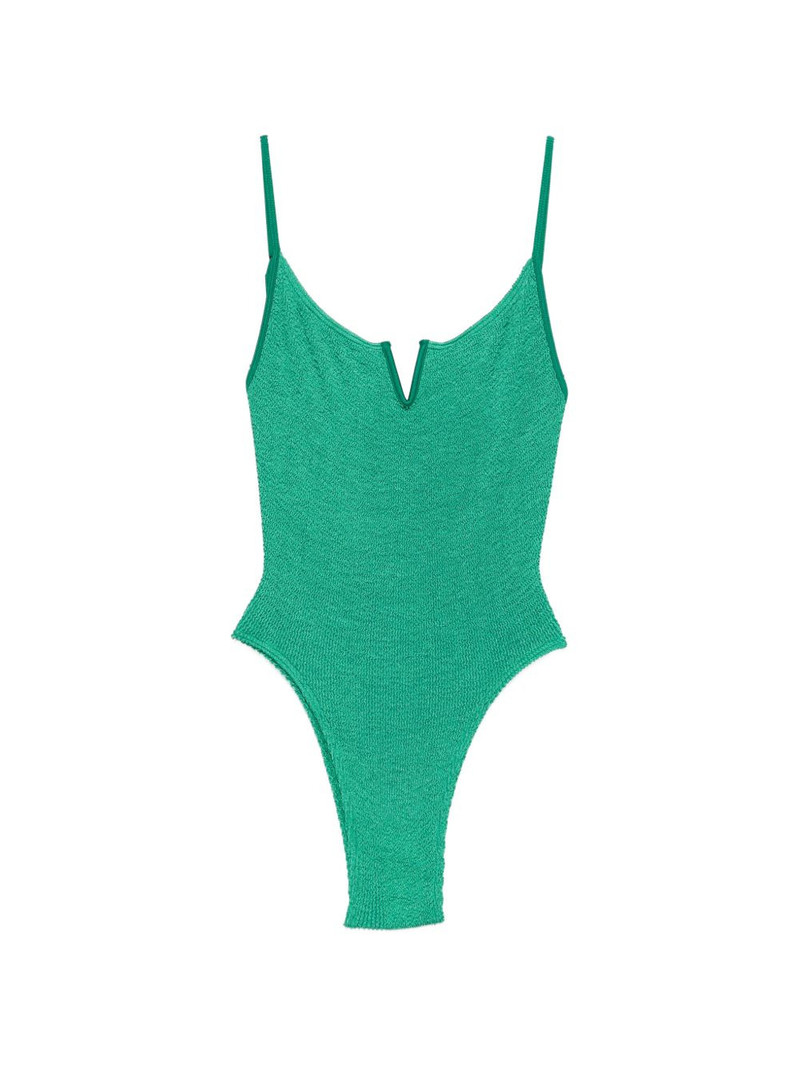 crinkle-texture V-neck swimsuit 1