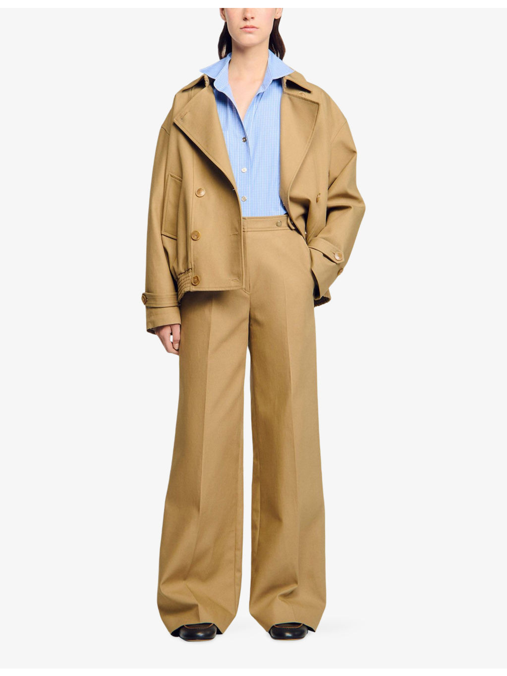 Wide-Leg Side-Adjusters Cotton Trousers - 2
