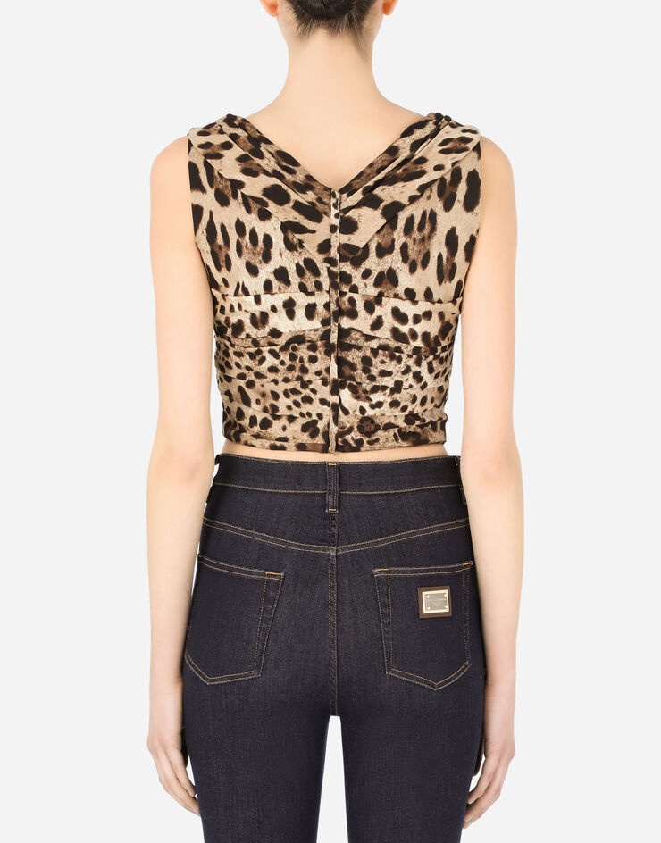 Leopard-print charmeuse top with draping - 2