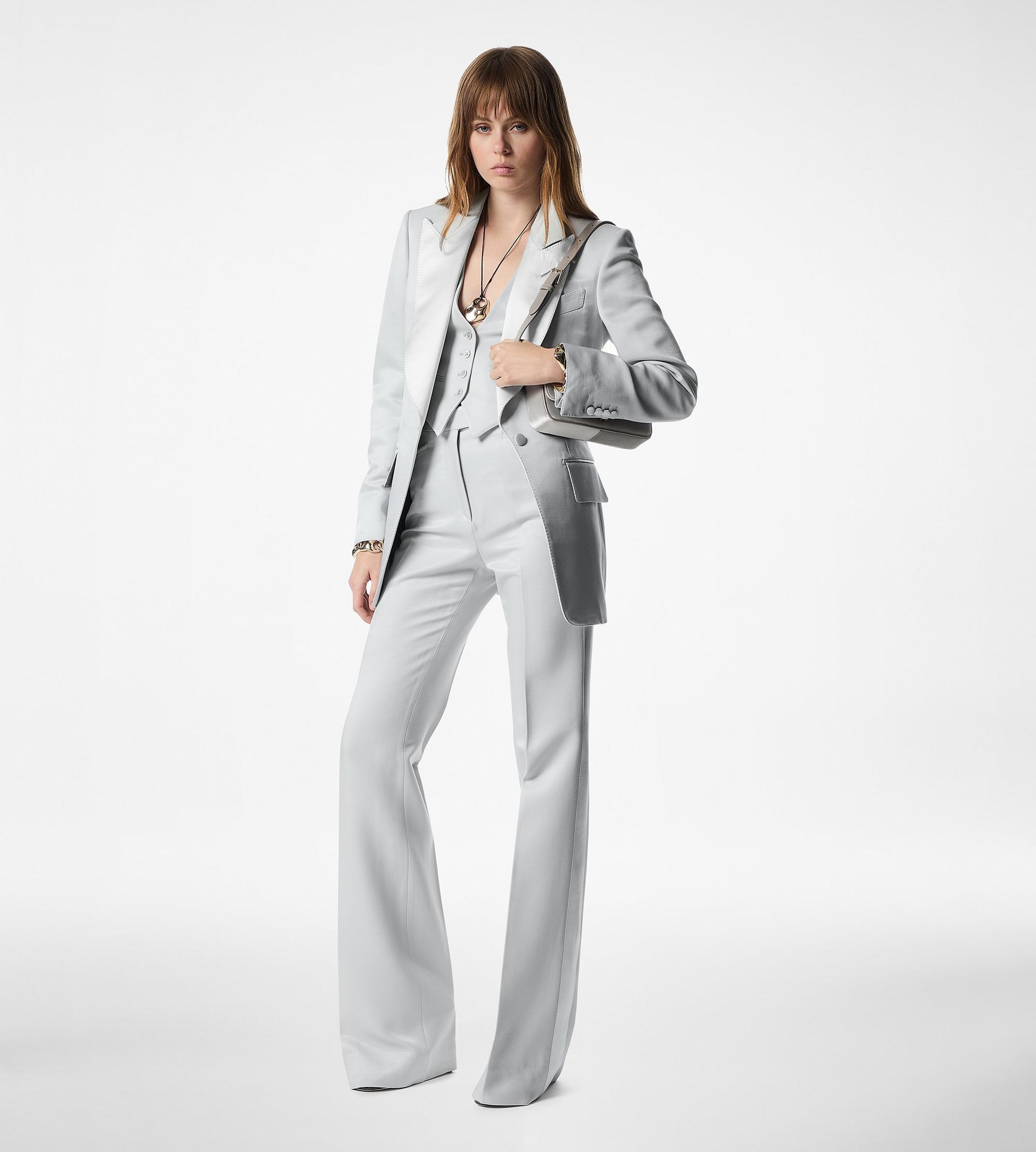 LUSTROUS BARATHEA SILK WOOL TAILORED TUXEDO WIDE LEG PANTS - 3