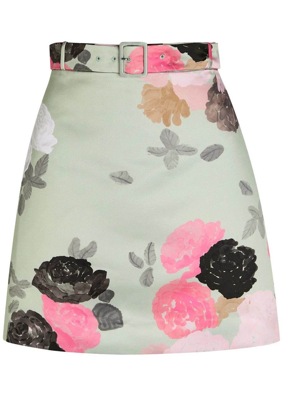 Bernadette Eva Belted Floral-print Satin Skirt - 1