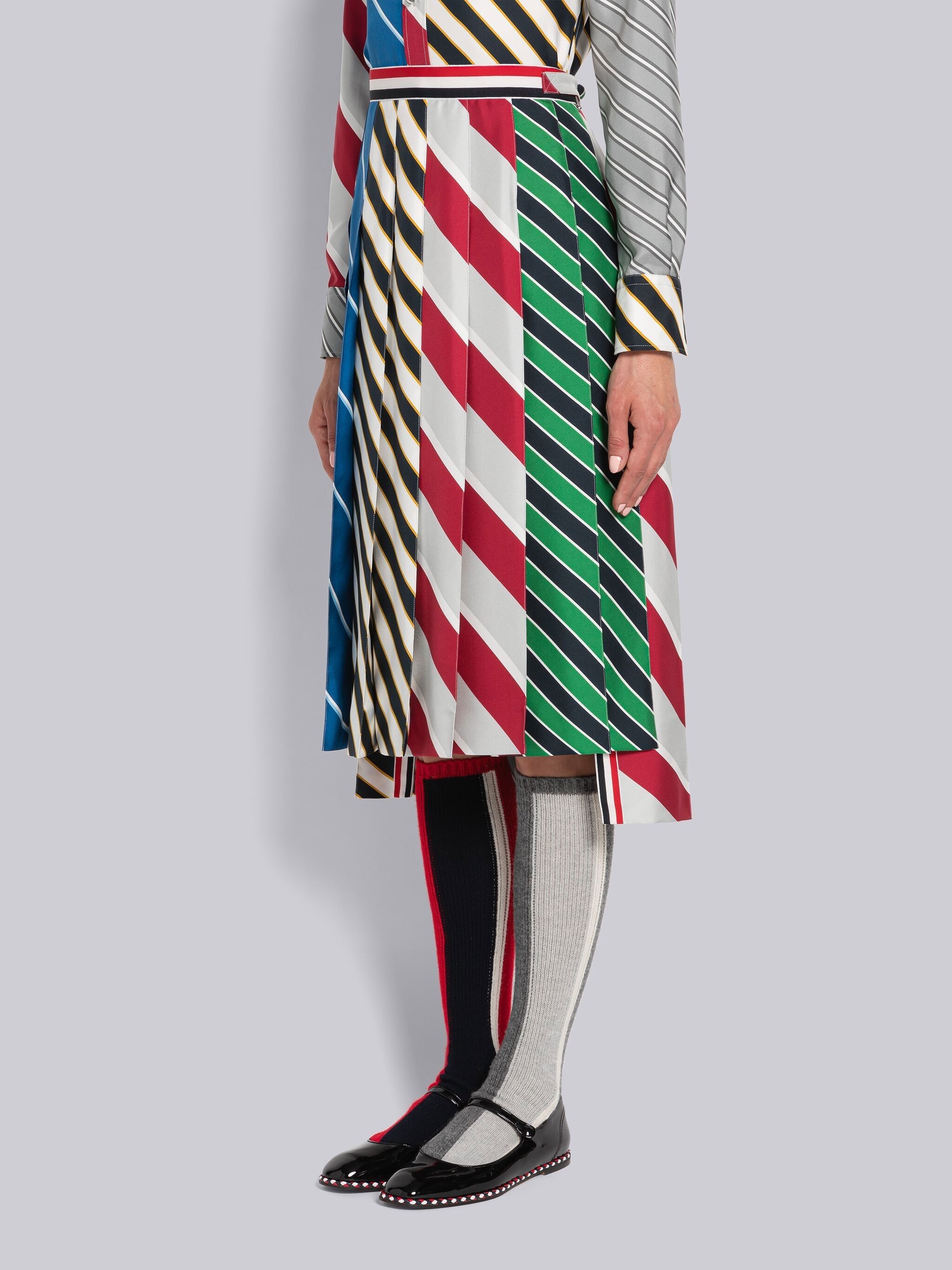 Fun-Mix Awning Stripe Silk Pleated Skirt - 2