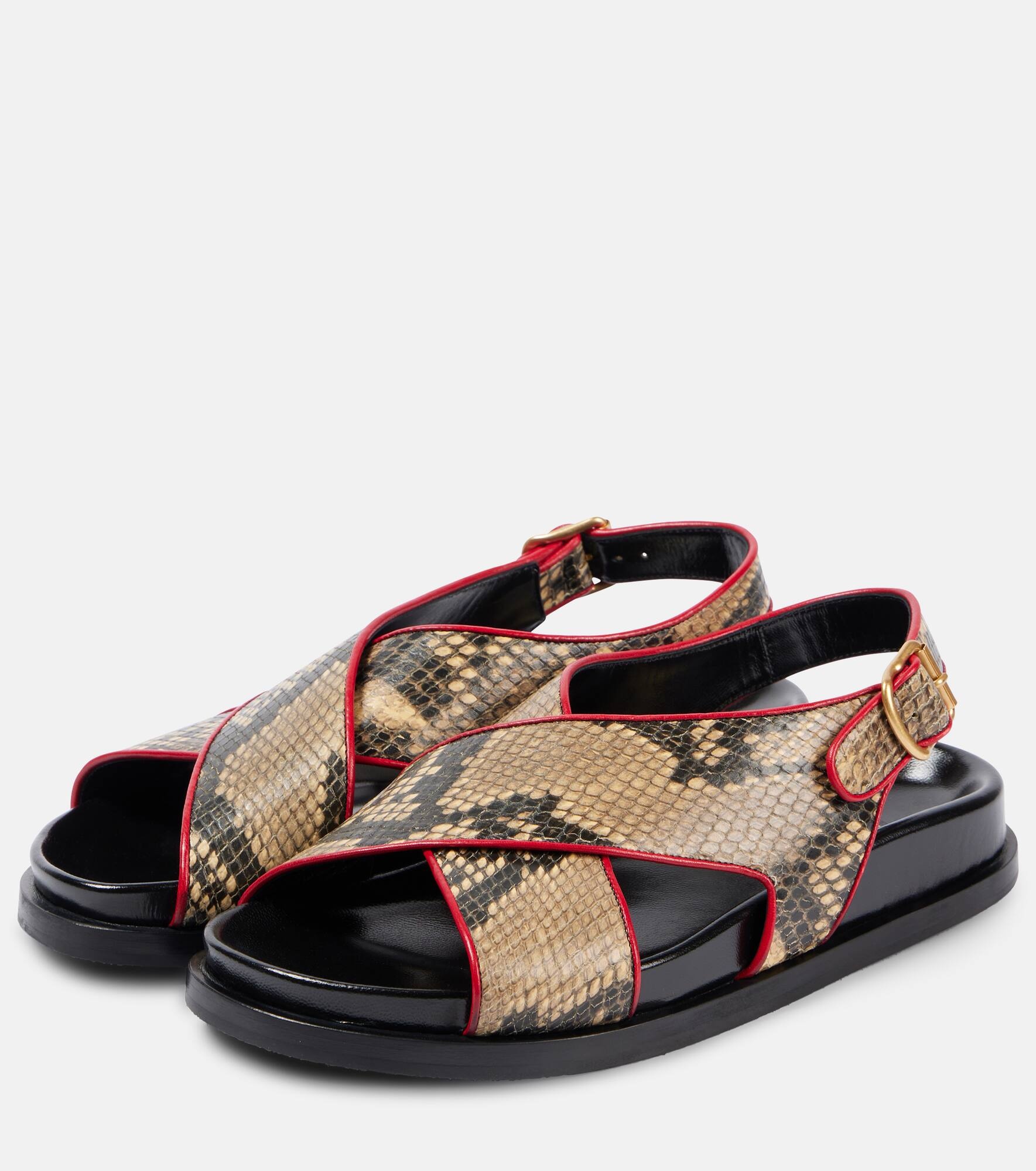 Snake-effect leather slingback sandals - 4