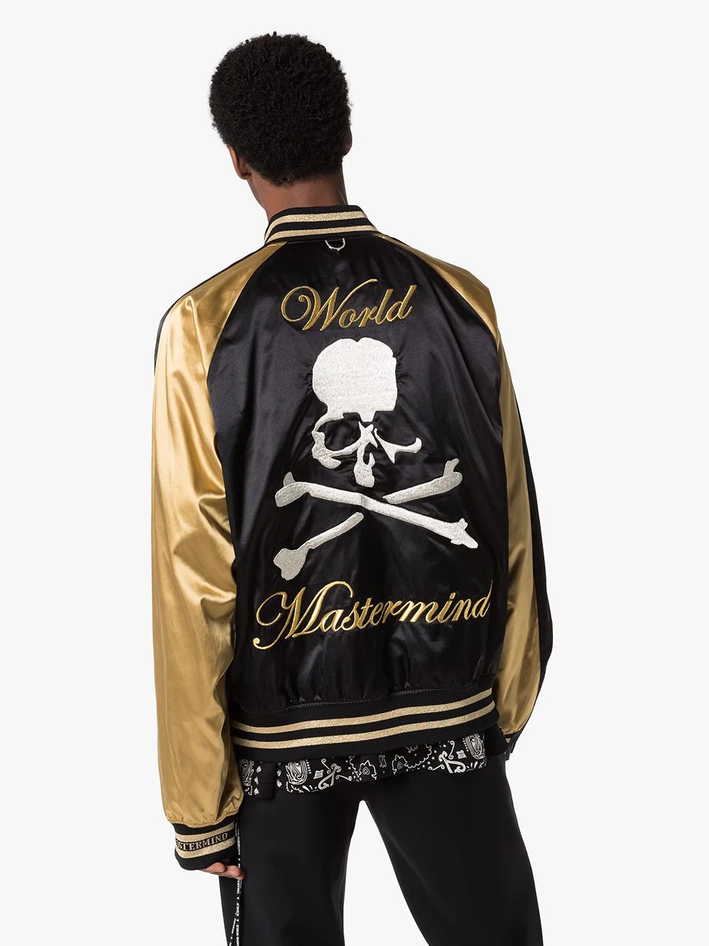 skull-embroidered two-tone bomber jacket - 3