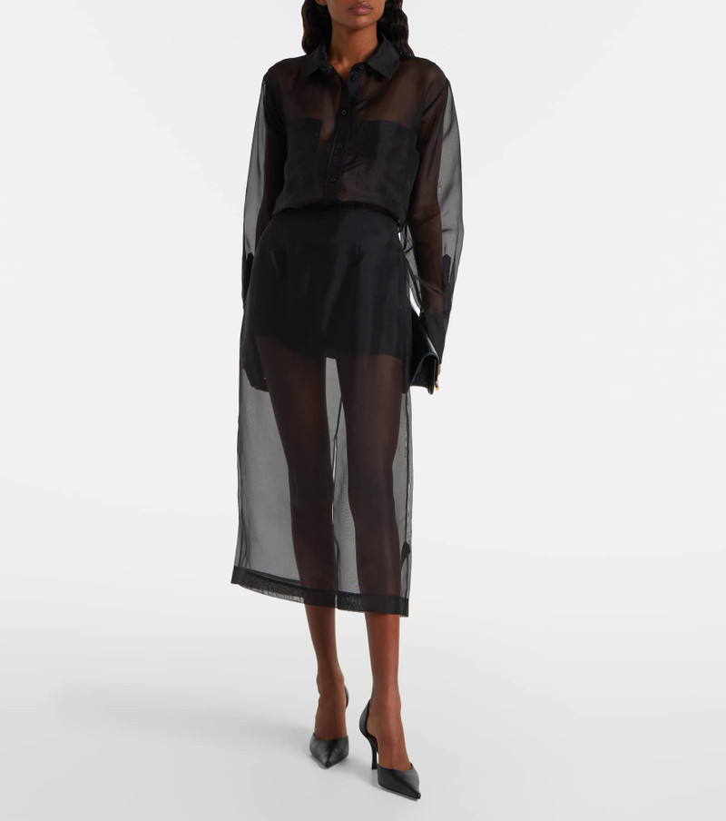 FRAME High-rise silk organza midi skirt outlook