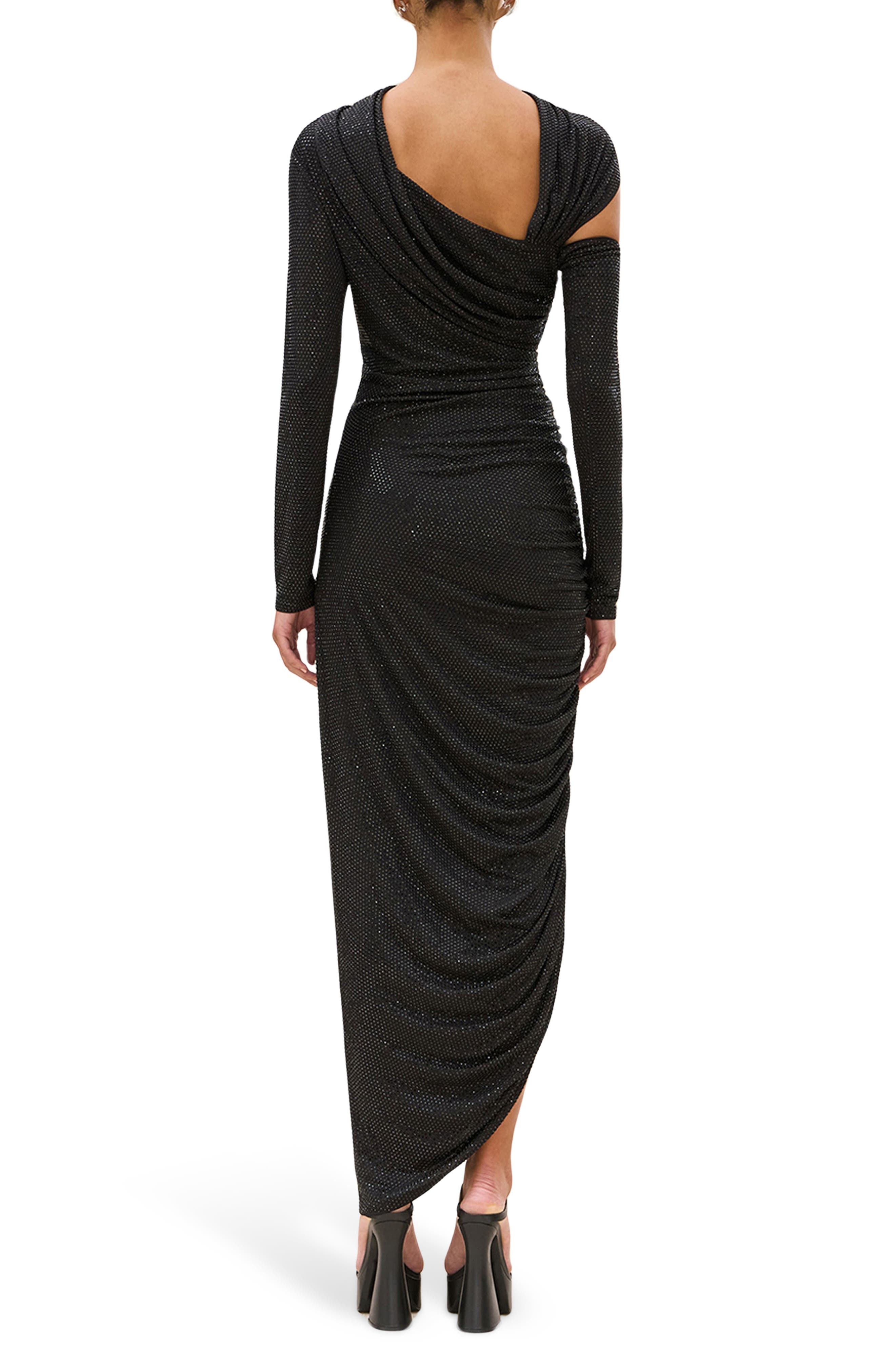 Cult Gaia Kumasi Sequin Long Sleeve Cutout Asymmetric Gown in Black at Nordstrom - 2