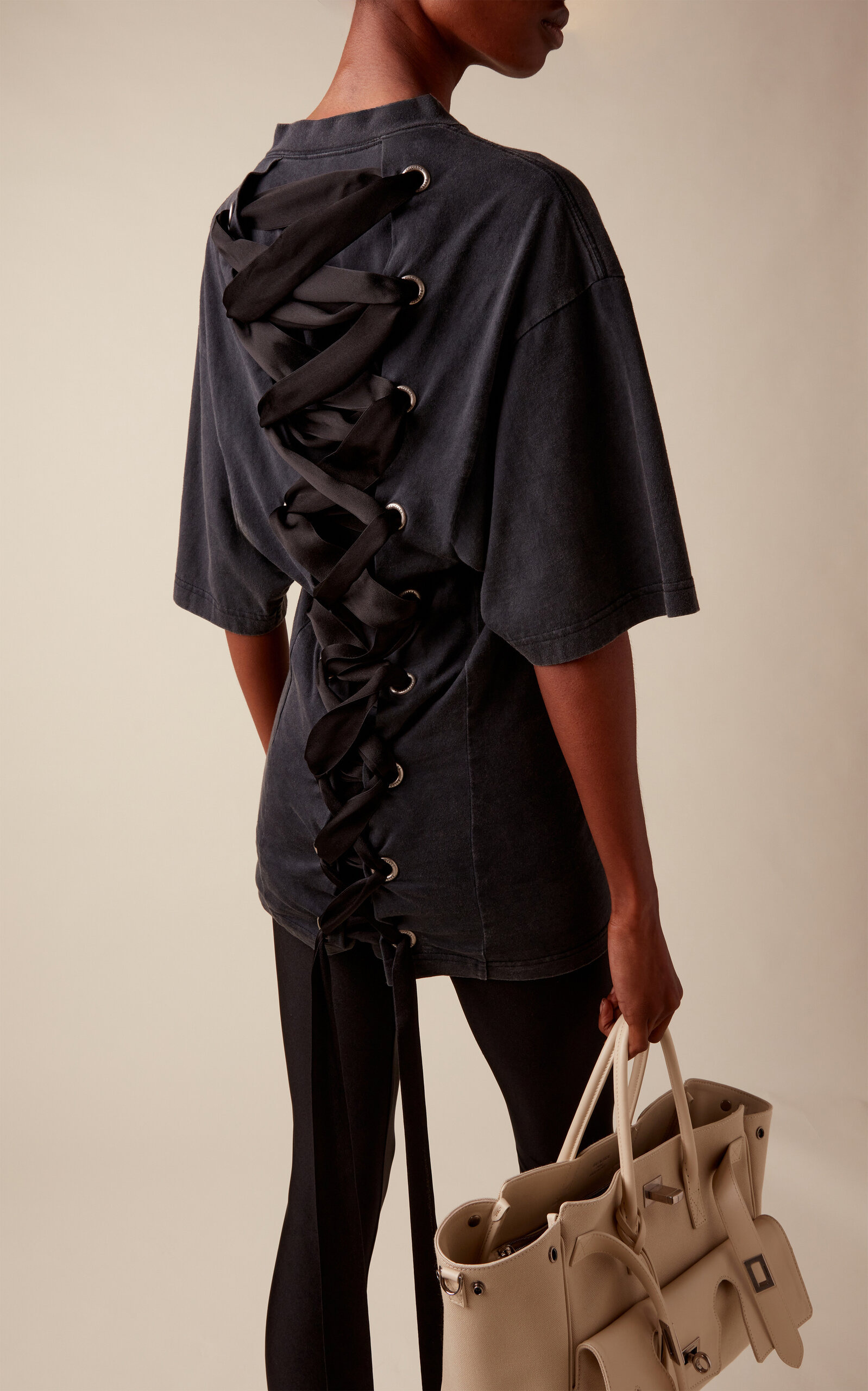 Lace-Up Washed-Jersey T-Shirt black - 4