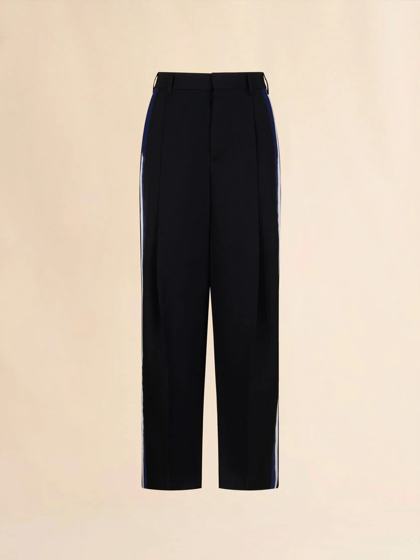 BLACK WOOL TROUSERS WITH BICOLOUR SIDE BANDS - 1