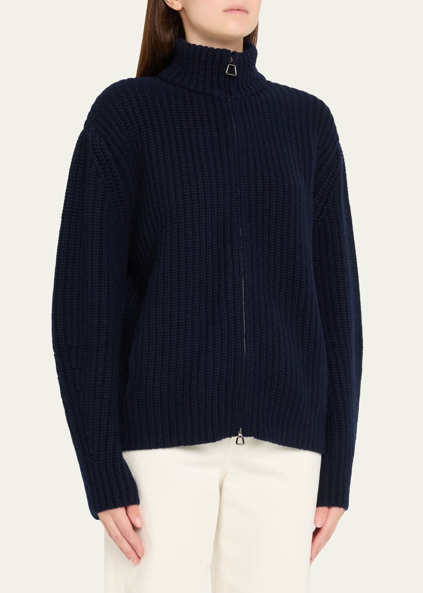Chunky Cashmere Knit Oversized Zip Cardigan - 4