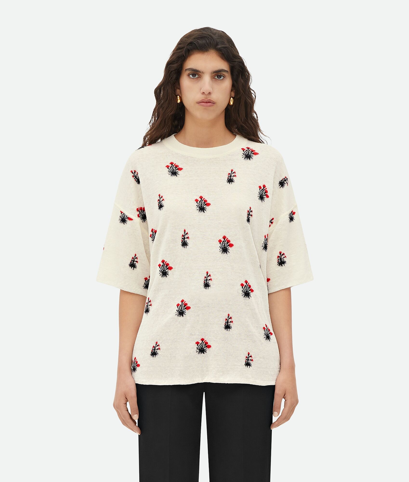 Linen Jacquard Flowers T-Shirt - 1