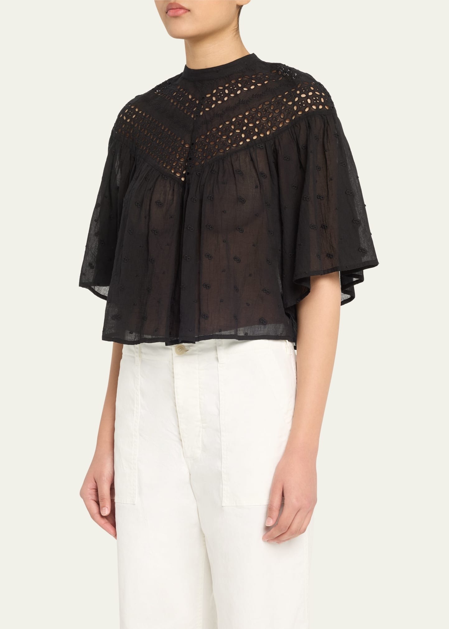 Mikki Eyelet Yoke Washed Cotton Blouse - 4