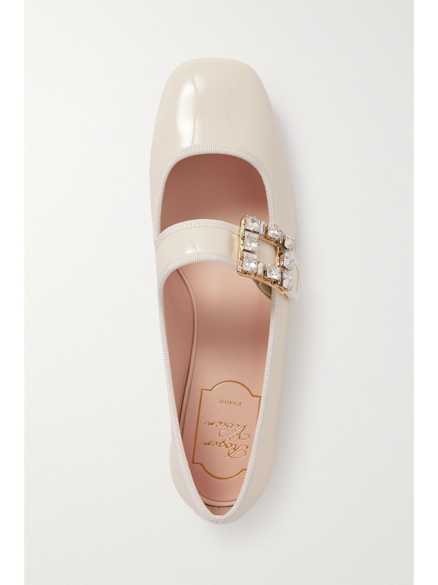 Très Vivier crystal-embellished glossed-leather ballet flats Cream - 5