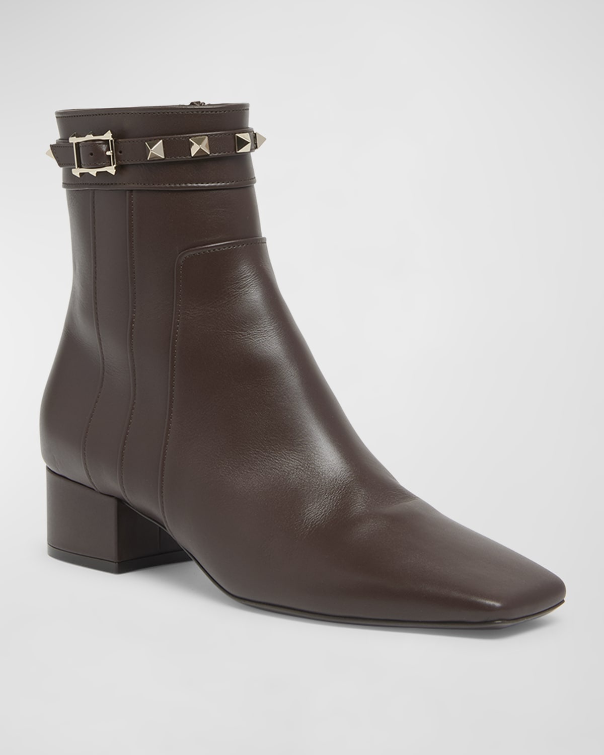 Rockstud Leather Buckle Ankle Booties - 3