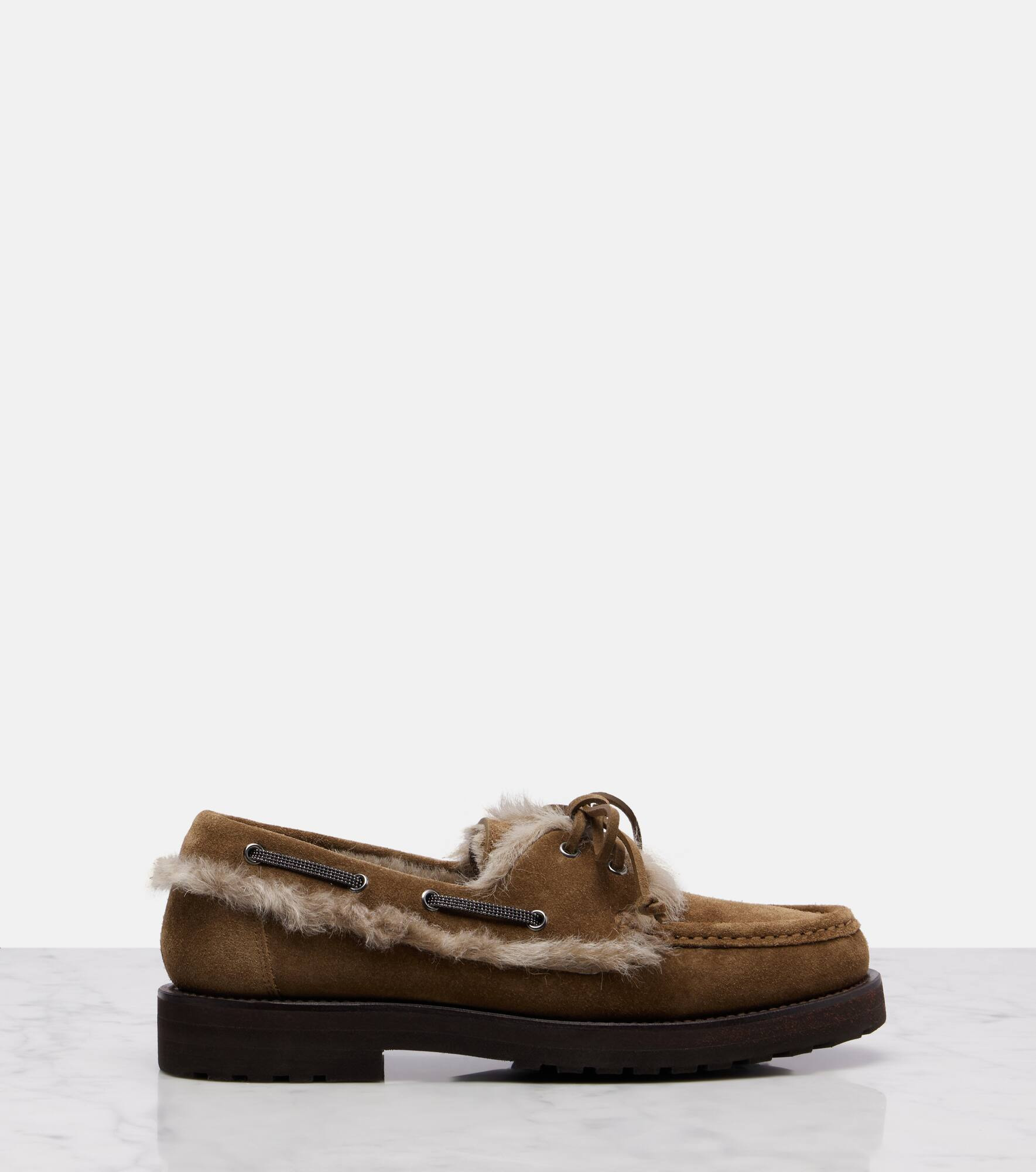 Shearling-lined suede boat shoes - 4
