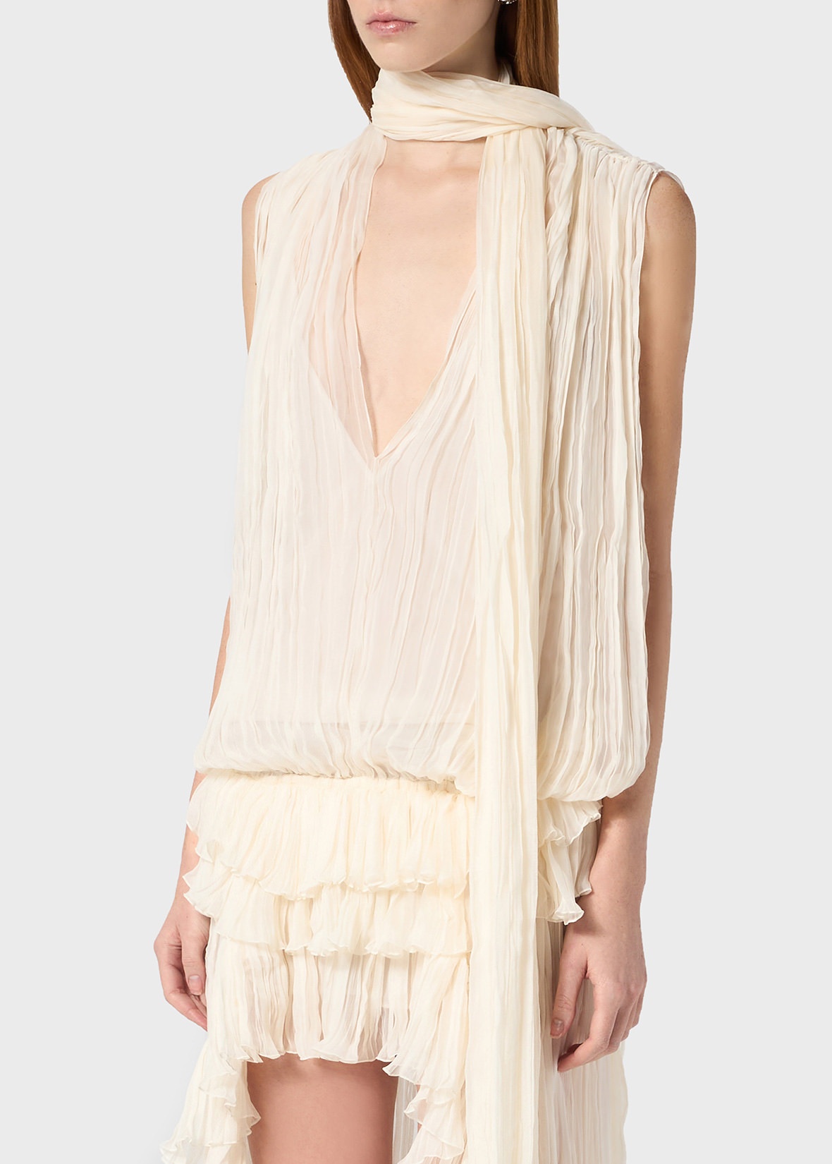 PLEATED ASYMMETRIC DRESS IN SILK CHIFFON - 5