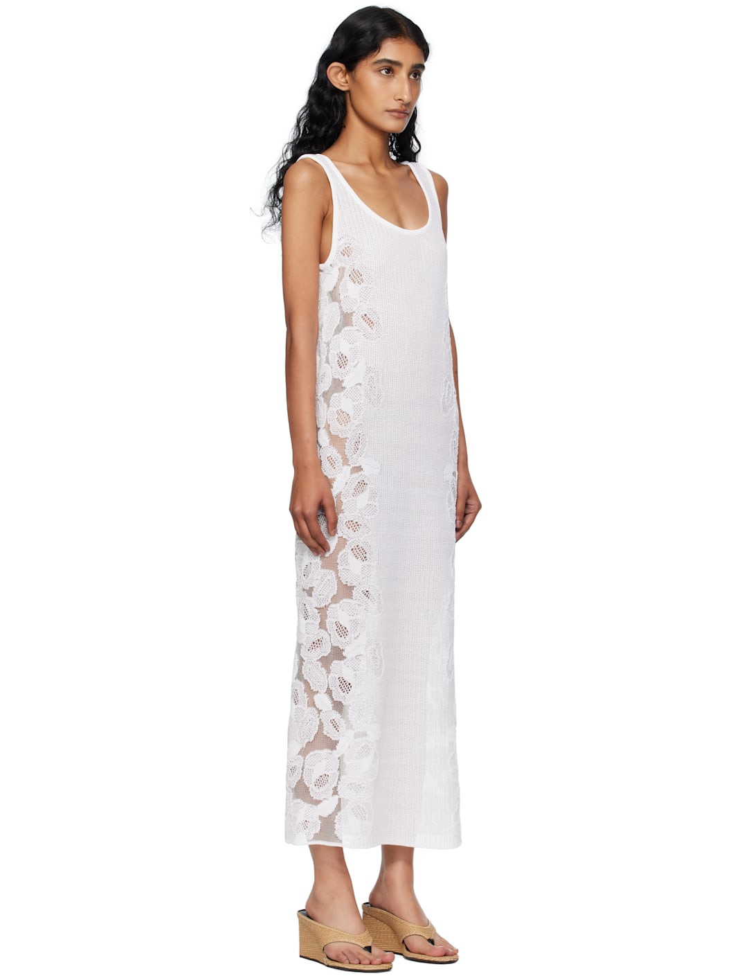 White Guipure Lace Flower Midi Dress - 2