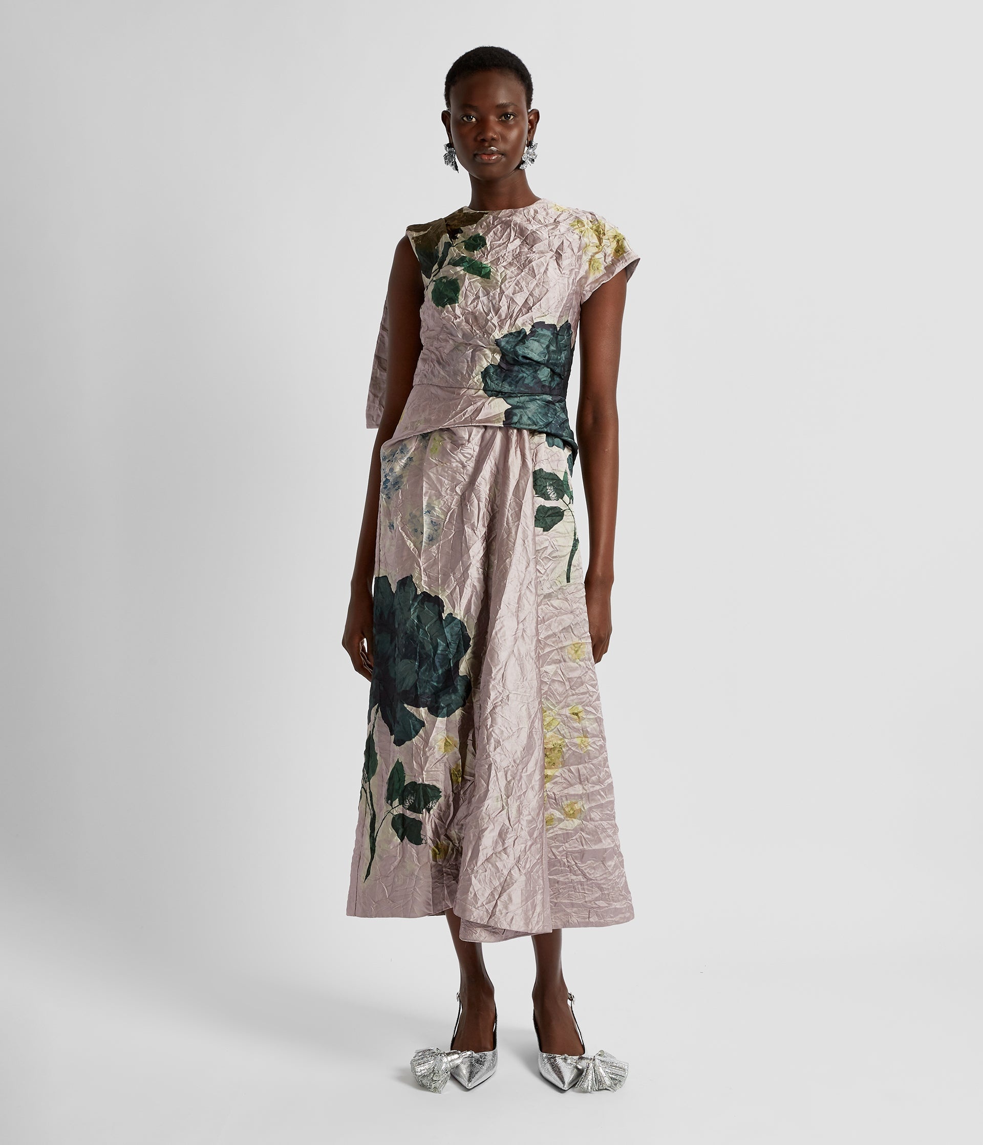 SHORT SLEEVE ASYMMETRIC MIDI DRESS - 4
