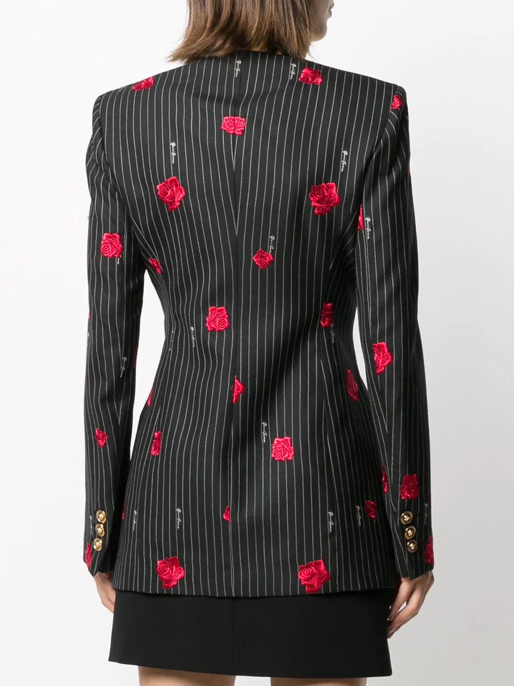 rose-embroidered pinstripe blazer - 4