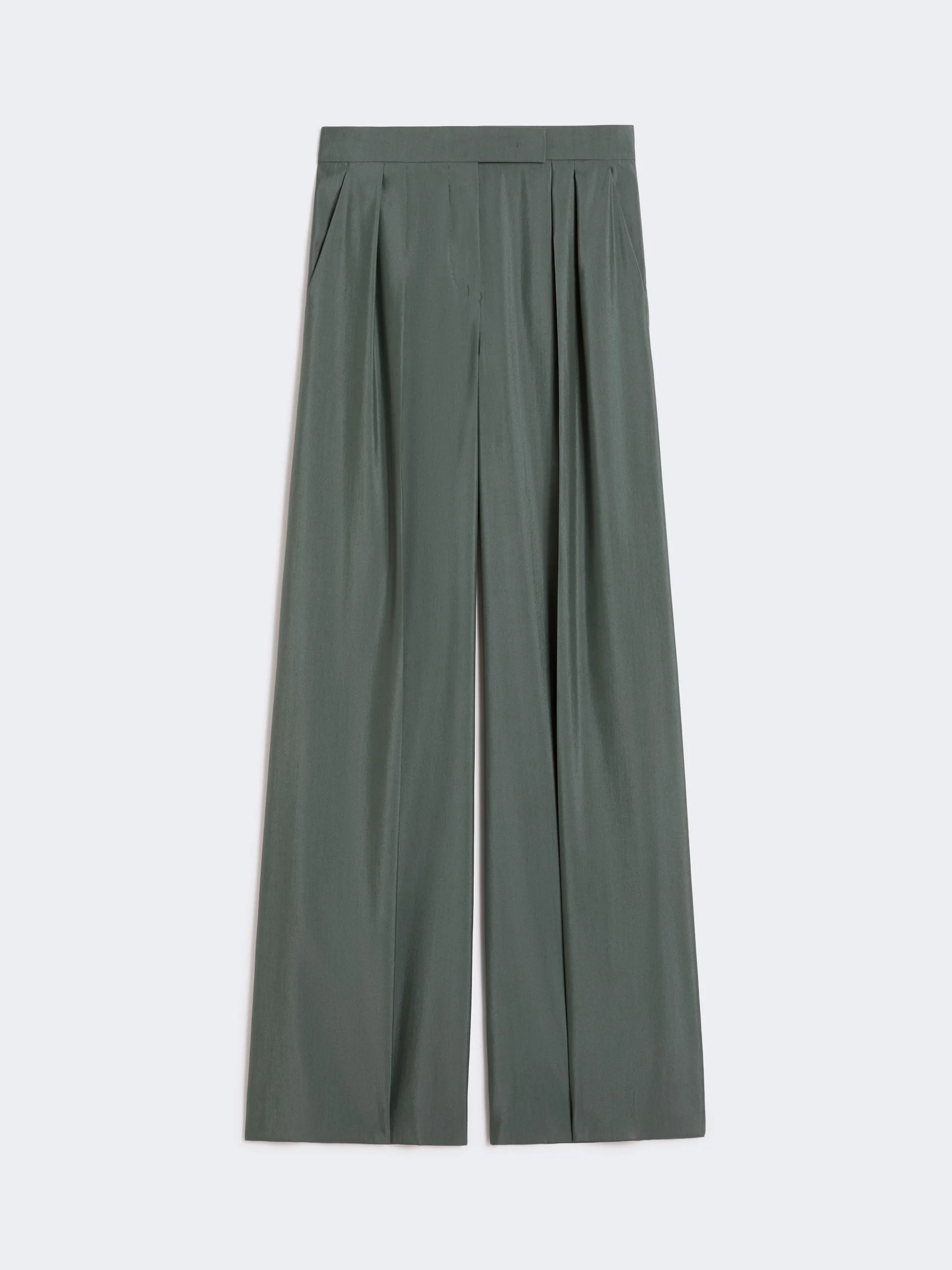 GIALLO Wide-fit wool and silk trousers - DARK GREEN - 1