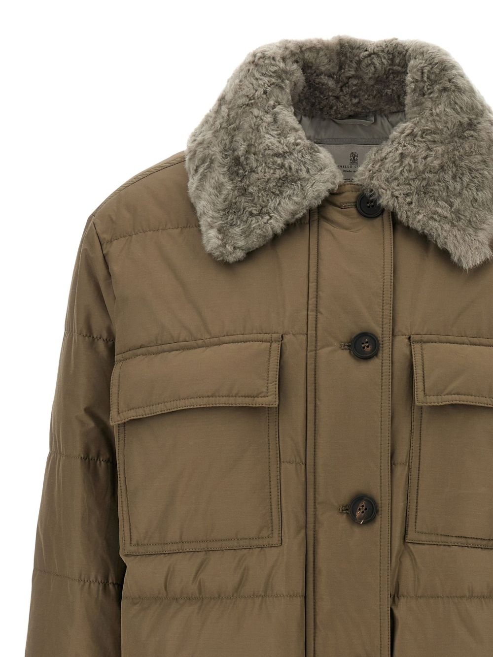 quilted sherling-collar padded coat - 4