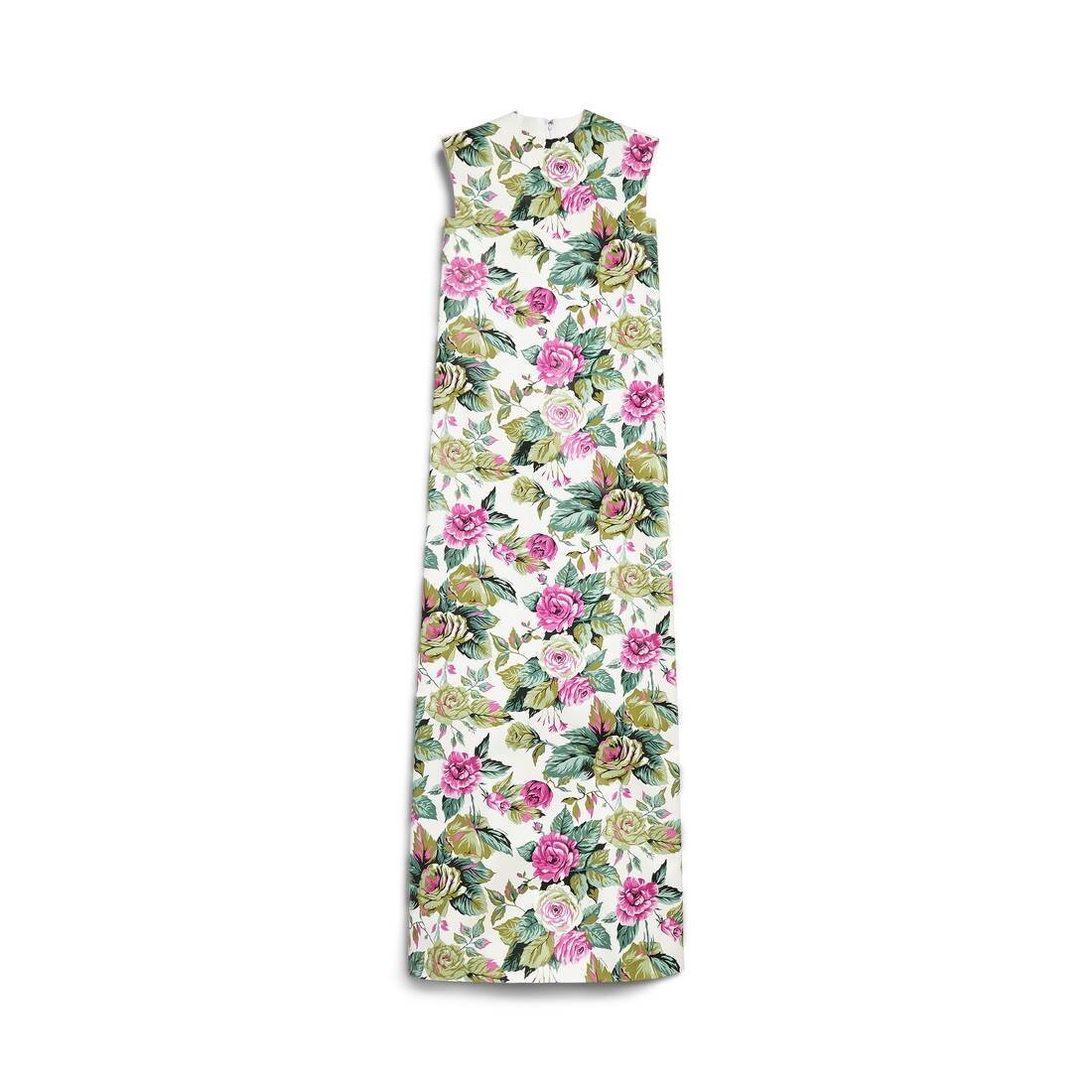 Women's Tablecloth Floral Sleeveless Dress in White/pink - 1