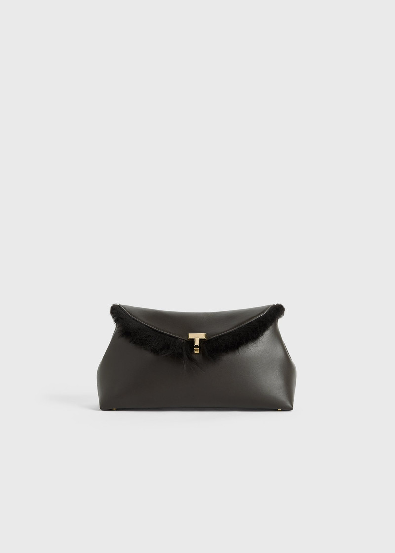 Shearling T-Lock clutch bark 1