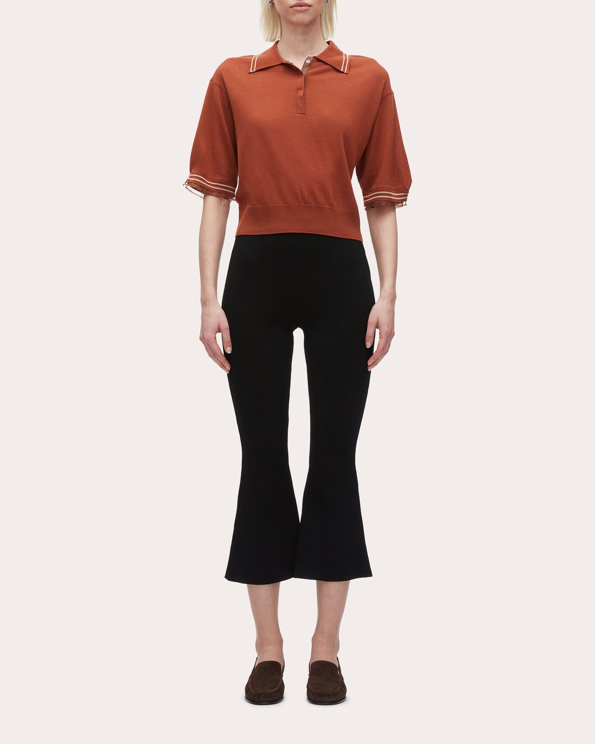 Cropped Organza-Trimmed Wool Polo Shirt - 5