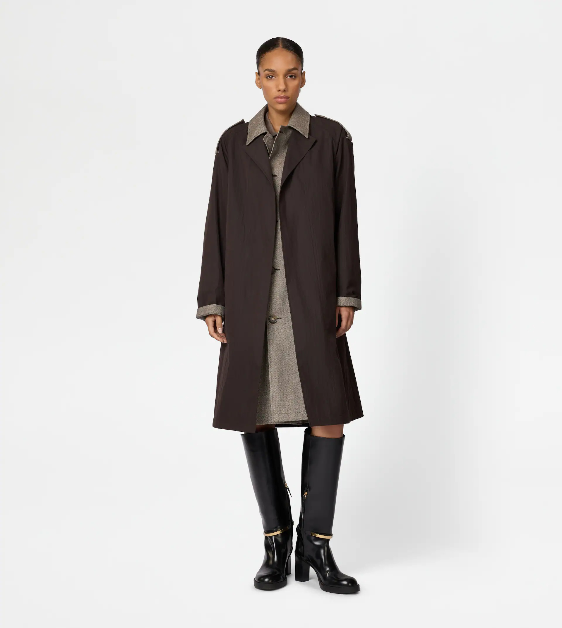 2-IN-1 TRENCH COAT IN TECHNICAL COTTON AND WOOL - BROWN - 2
