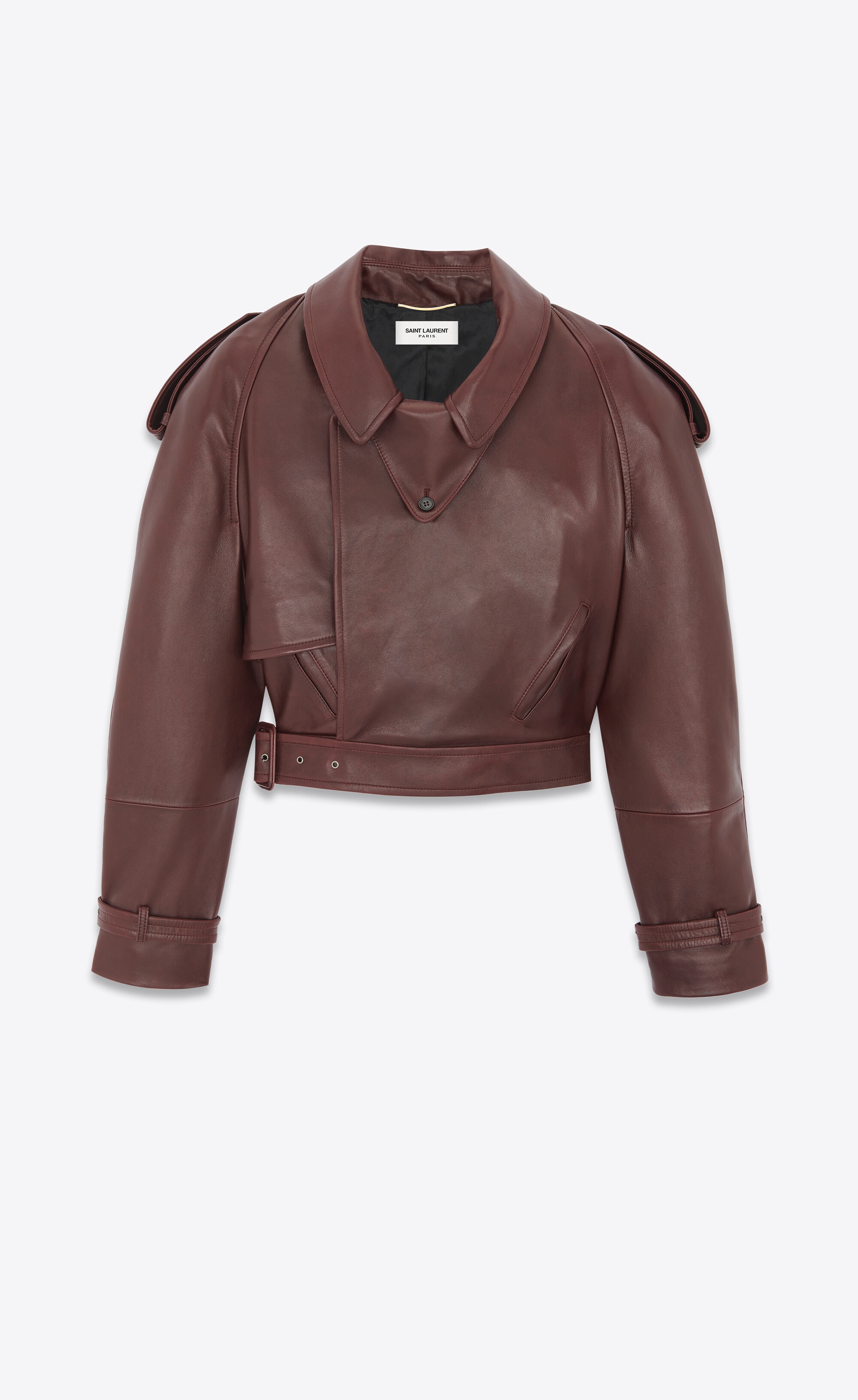 cropped trench in shiny lambskin - 3