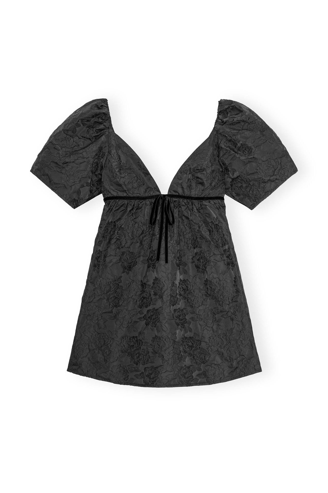 BLACK BOTANICAL JACQUARD MINI DRESS - 7