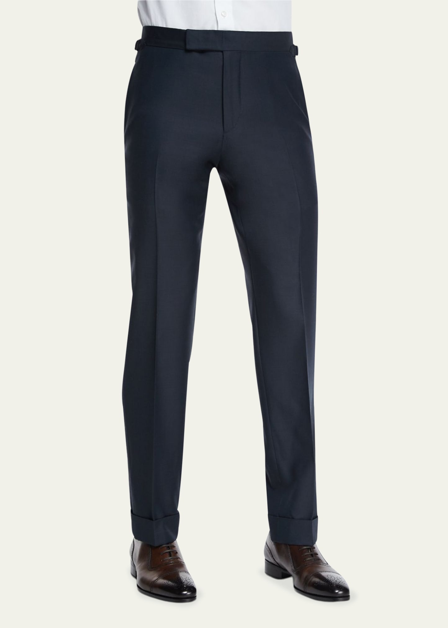 O'Connor Base Flat-Front Sharkskin Trousers, Navy - 1
