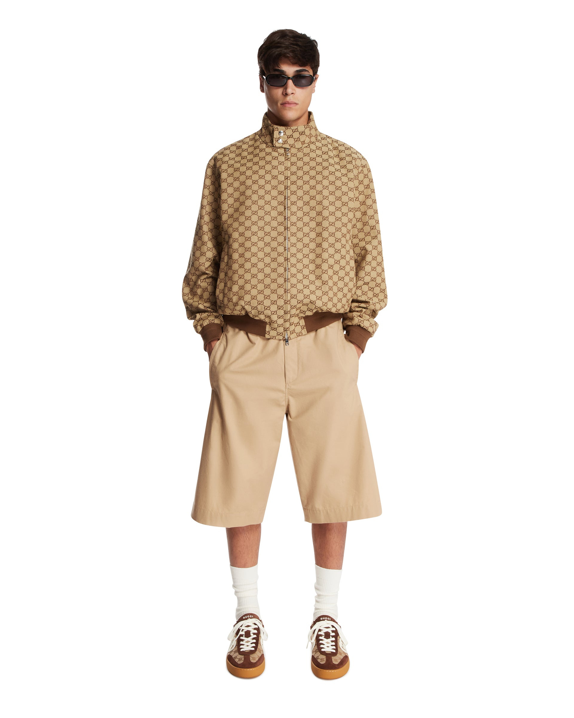 Beige GG Fabric Bomber Jacket - 2