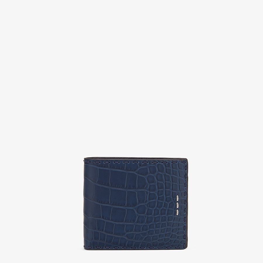 Blue alligator leather bi-fold wallet - 1