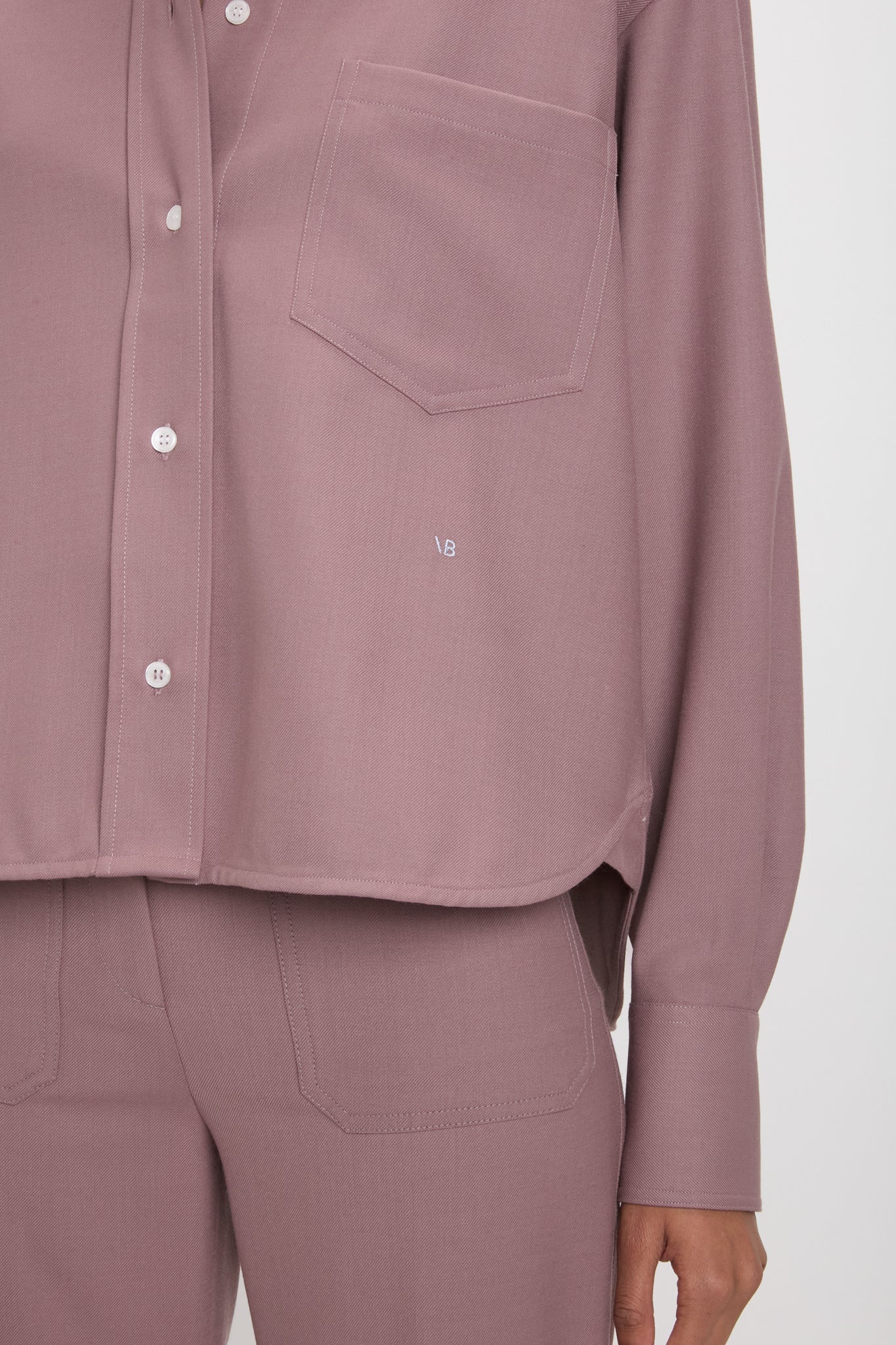 Cropped Long Sleeve Shirt In Mauve - 3