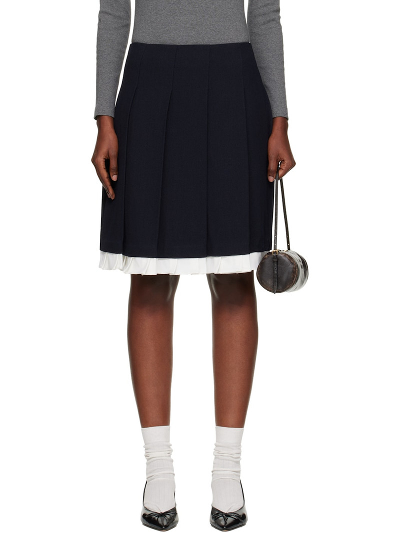 Navy Patchwork Lace Wide Pleat Midi Skirt 1
