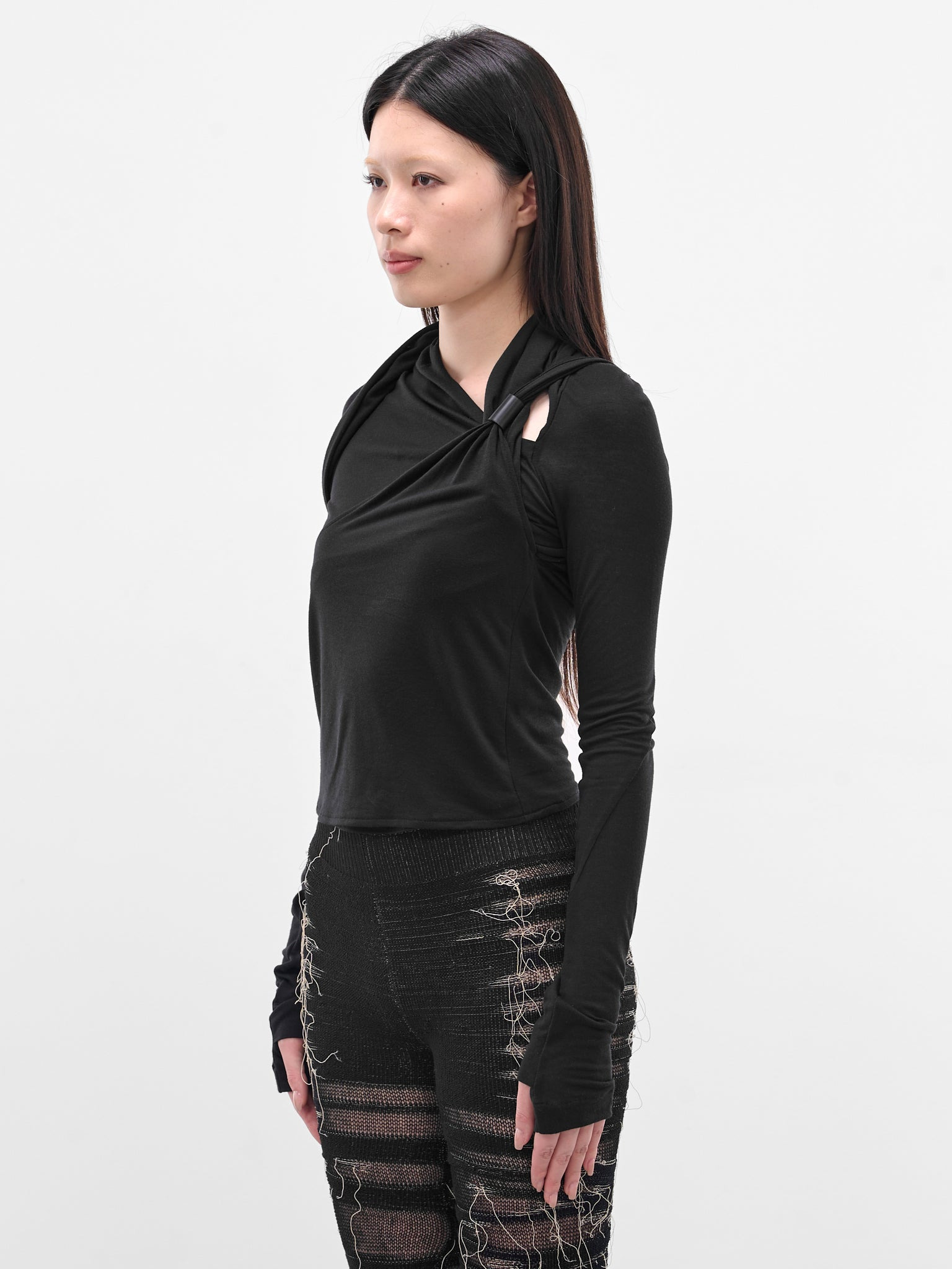 Black Tied Draping Long Sleeve - 2