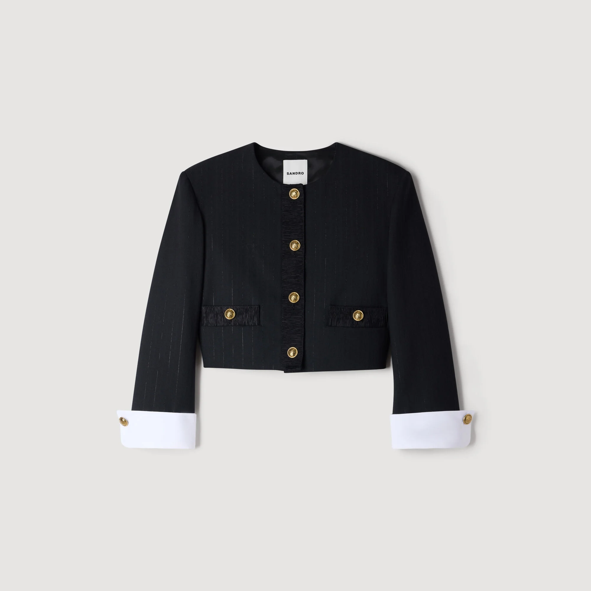CROPPED STRIPED WOOL JACKET - 1