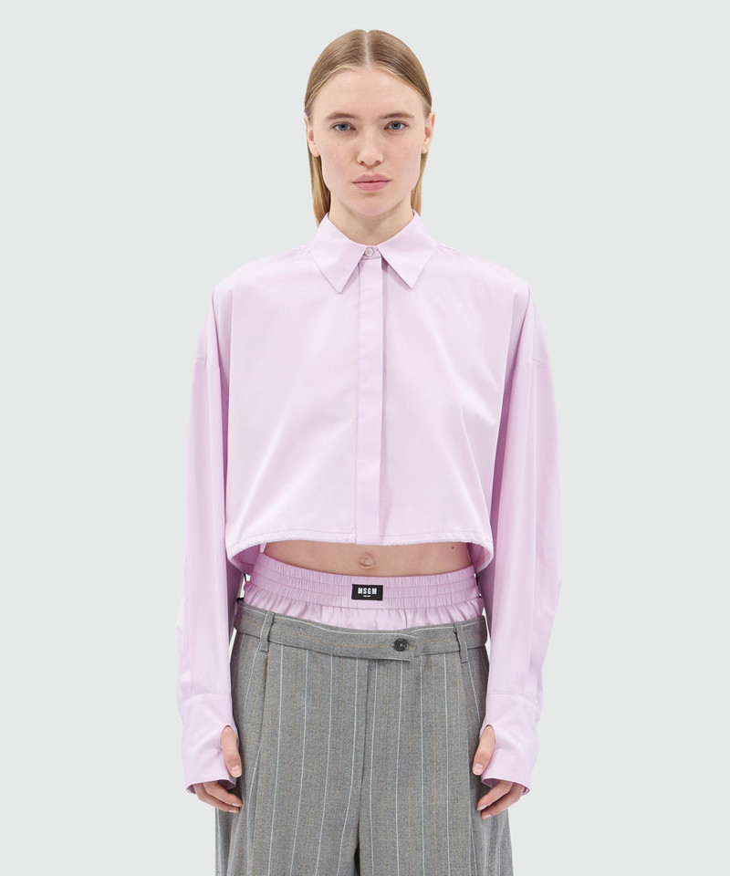 MSGM Pink poplin cropped shirt outlook