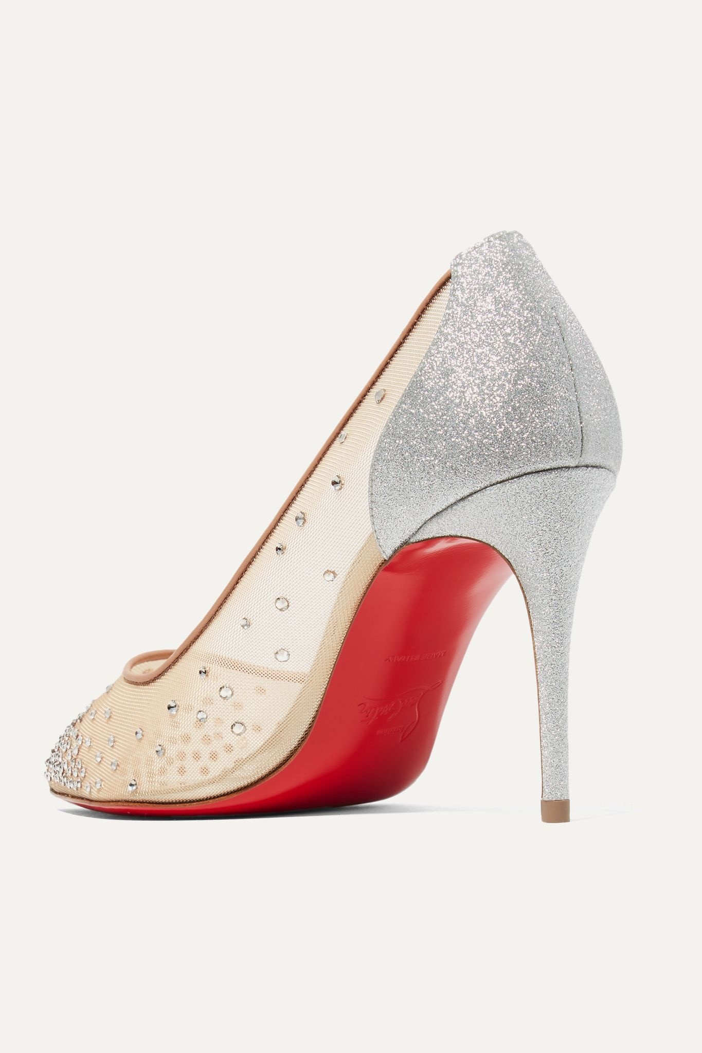 Follies 85 crystal-embellished mesh and glittered-leather pumps - 4