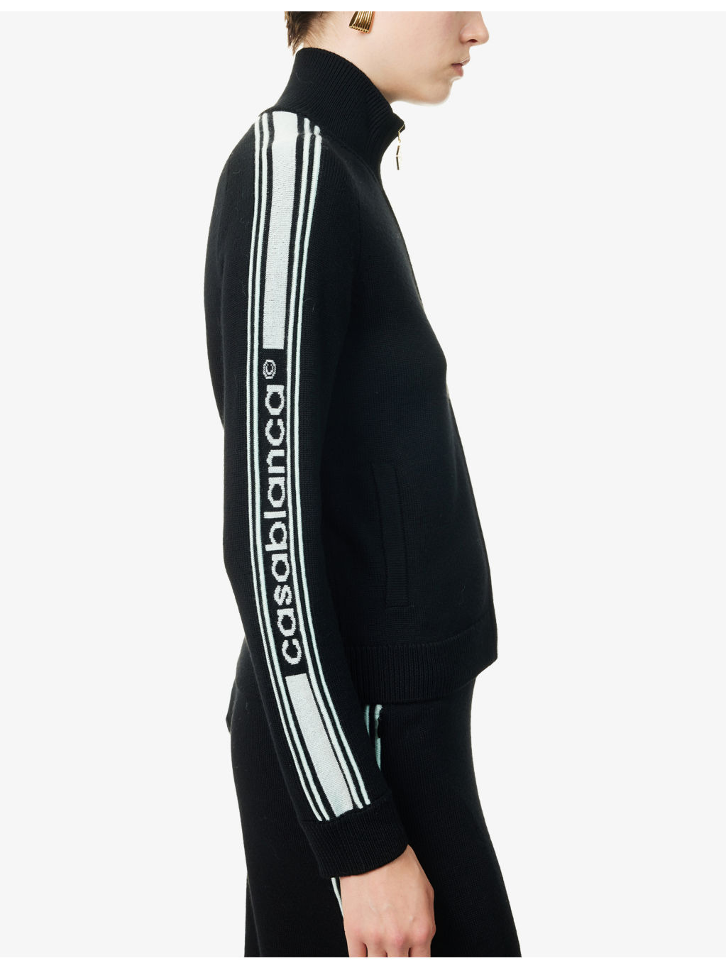 Striped High-Neck Wool Track Jacket - 6