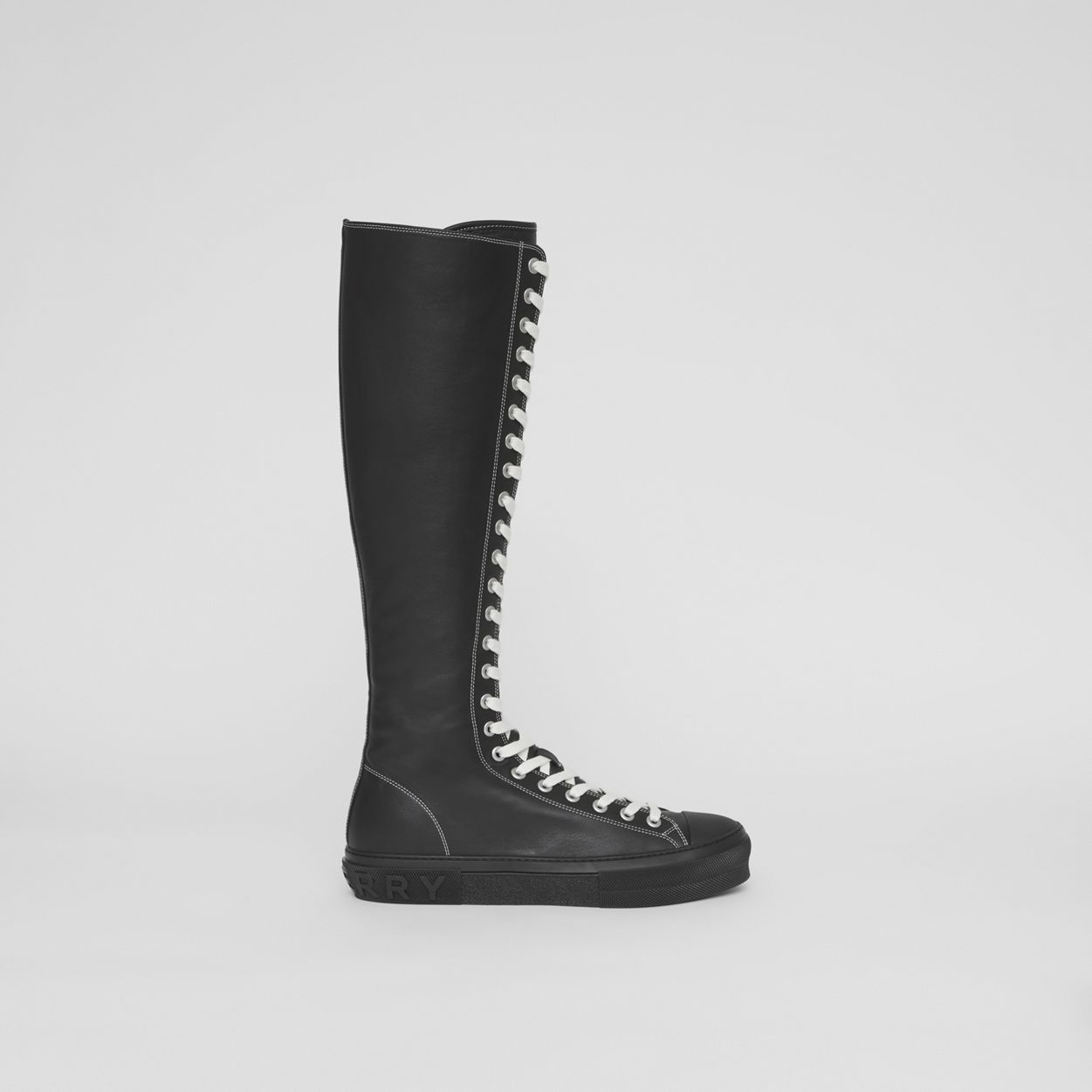 Topstitched Leather Knee-high Sneakers - 6
