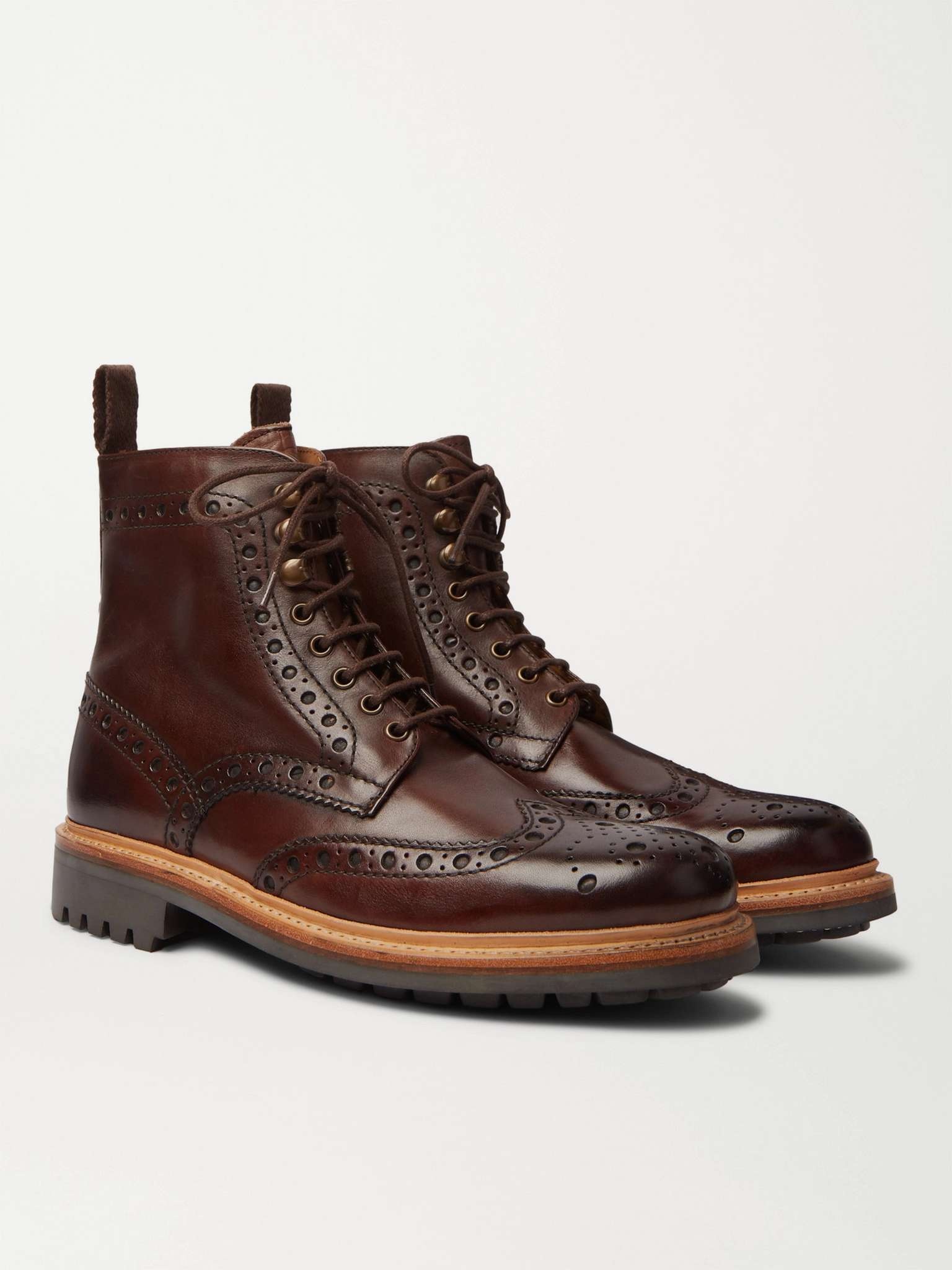 Fred Burnished-Leather Brogue Boots - 4