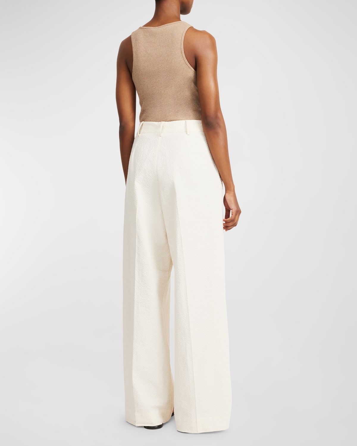 Cymbaria Pleated Wide-Leg Seersucker Pants - 3