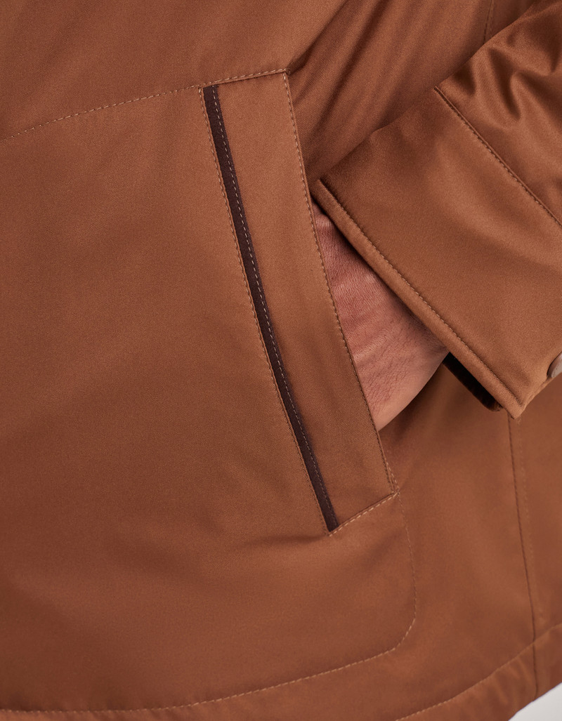 CARAMEL MIXED-MATERIAL ULTRALIGHT SUEDE BOMBER JACKET WITH KNIT INSERTS 177