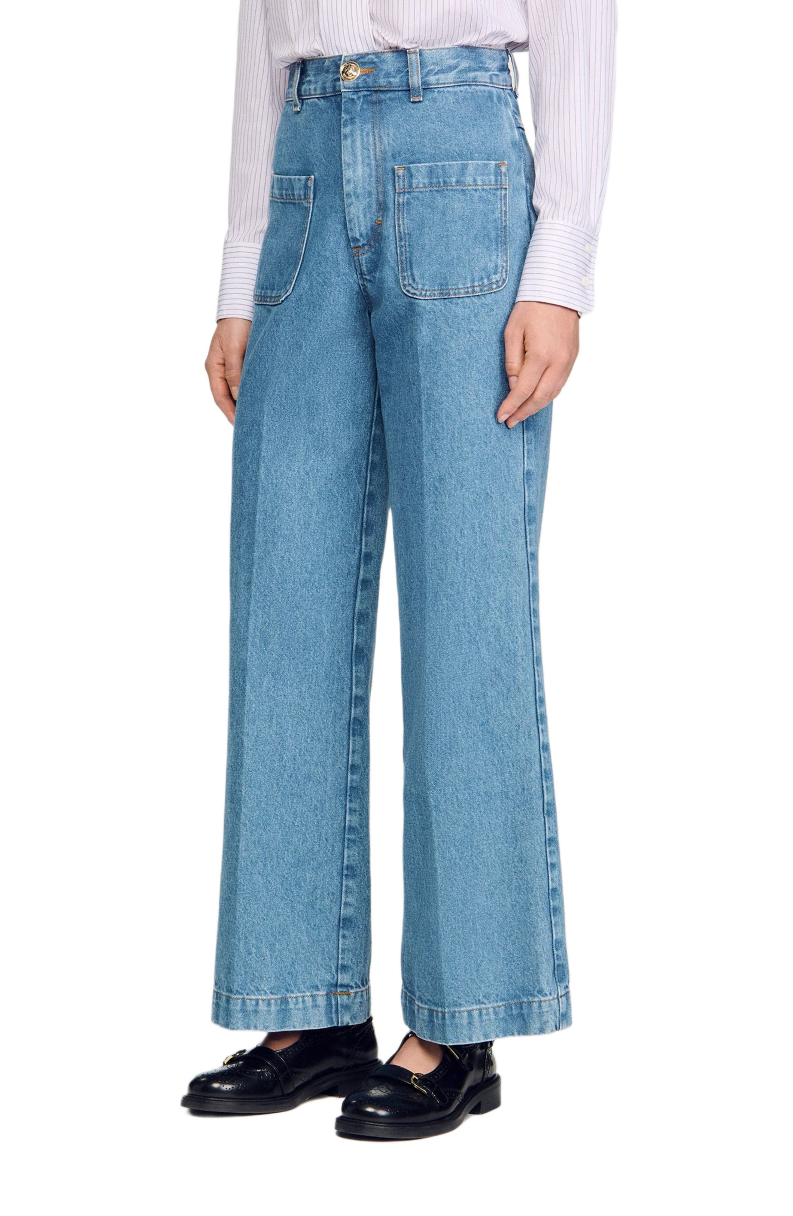 SANDRO Wide-leg high-rise jeans in Blue Jean at Nordstrom - 4
