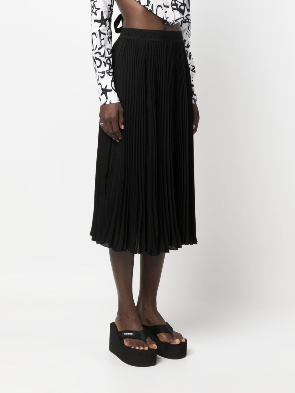 fully-pleated logo-waistband midi skirt - 3