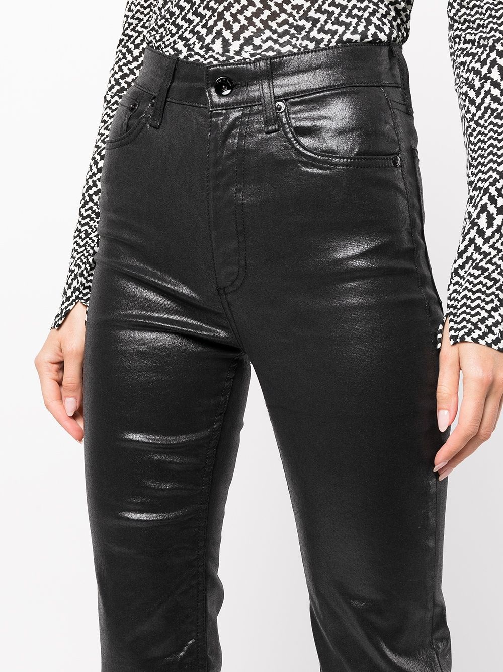 coated flared cropped jeans - 5