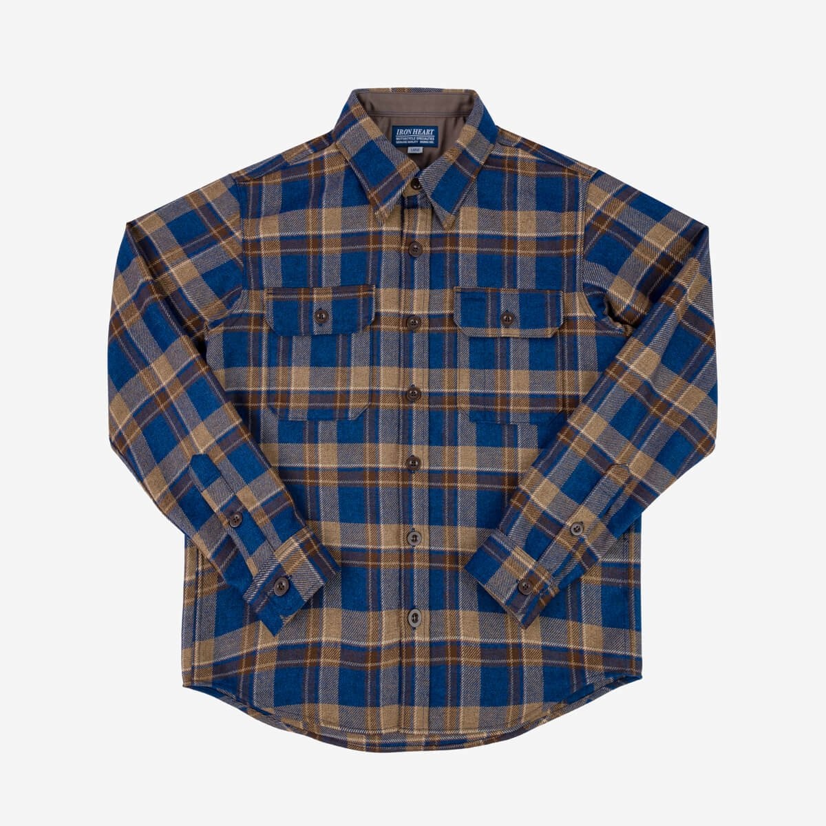 IHDR-434-DTC 14oz Fox Brothers® West Of England Devon Twill Check Flannel CPO Shirt - Blue - 1